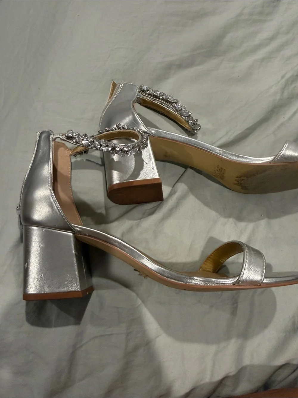 Embellished Silver Ankle-Strap Heels